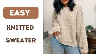 Easy knitted sweater tutorial  Free Knitted Sweater Pattern  No sewing knit sweater [upl. by Effy]