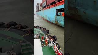 Ship berthing line made fast in Rough sea [upl. by Nylevol904]