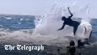 Humpback whale throws snorkeller into the air [upl. by Aissela]