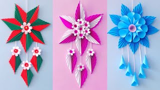 3 White paper Flower Wall Hanging  Home Decoration  A4 sheet craft  DIY Wall Decorschool craft [upl. by Atig]