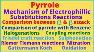 Lecture 03  Chemical reactions of pyrrole Electrophillic substitutions mechanism [upl. by Rafael]