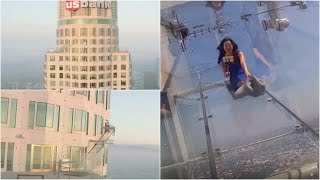 Thrilling glass slide atop Los Angeles highest skyscraper [upl. by Ros617]