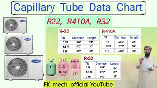 Capillary Tube Data Chart for R22 R410A R32 [upl. by Pillihp]