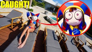 I CAUGHT POMNI TANNING AT THE POOL IN REAL LIFE DIGITAL CIRCUS MOVIE [upl. by Tezzil]