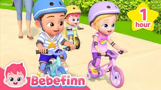 Bike Song for an Hour Vehicles Outdoor Play for Kids Bebefinn [upl. by Ayek]