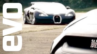 Bugatti Veyron vs Nissan GTR  evo Magazine [upl. by Aneeb346]