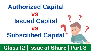 Authorised Capital Issued Capital Subscribed Capital  Issue of Shares Part 3  Class 12 Accounts [upl. by Newmark]