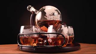 Whiskey Globe Decanter Set Etched World with 4 Glasses and stand [upl. by Euqinay]