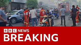 Exploding walkietalkies in Lebanon kill at least three and injure hundreds  BBC News [upl. by Siraval13]