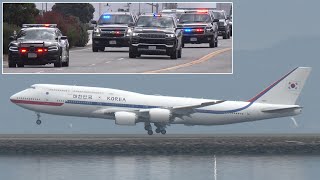 President Yoon Suk Yeol lands aboard Korea Air Force 1 parks next to USA 🇰🇷 🇺🇸 [upl. by Akinnej]