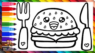 Zeichnen und Ausmalen eines niedlichen Hamburgers 🍔🍴🌈 Zeichnungen für Kinder [upl. by Brooke839]