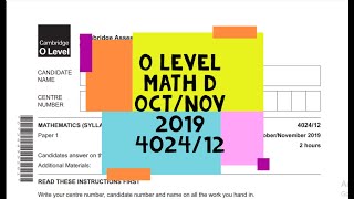 O Level Math D Paper 1 402412 OctNov 2019 [upl. by Desimone]