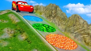 Giant Lava amp Acid amp Water Pit Vs Huge amp Small PIXAR Cars on Down Of Death BeamNG Drive Battle [upl. by Alimrahs886]