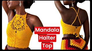 Mandala crochet halter top tutorial [upl. by Ilojne]