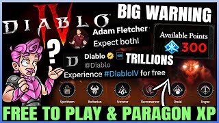 Diablo 4  CONFIRMED Free to Play Weekend No BIG S5 Patch New Paragon 300 XP is INSANE amp More [upl. by Auqenahs]