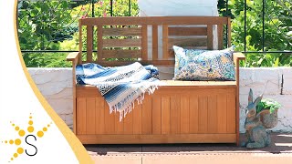 Sunnydaze Meranti Wood Outdoor Storage Bench with Teak Oil Finish  47quotFRN893 [upl. by Nanice]