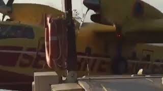 A water bomber hits a barge during a refueling France [upl. by Durnan]