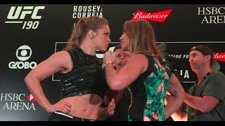 UFC 190 Ronda Rousey vs Bethe Correia Media Day Faceoff [upl. by Nawuq]