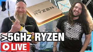 Live AMD Ryzen Extreme Overclocking Past 5GHz ft Bearded HW [upl. by Nilhtac799]