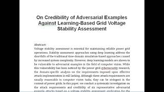 On Credibility of Adversarial Examples Against Learning Based Grid Voltage Stability Assessment [upl. by Novahs]