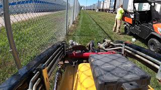 Vermeer S725TX mini skid steer running an aerator Hard large non irrigated soil [upl. by Gnoz288]