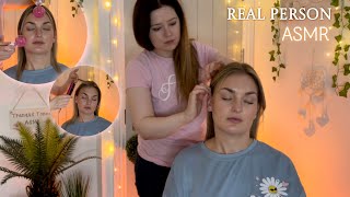 ASMR Real Person Hair Brushing Hair Perfecting Hair Behind The Ear Face Brushing amp Ice Globes [upl. by Oranneg]