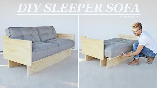 DIY Sleeper Sofa  Futon that Turns Into a Bed  Modern Builds [upl. by Zanlog]