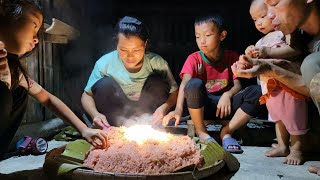 Process of cooking colored sticky rice for sale to the market  dia single mother and children [upl. by Nnaeirrac]