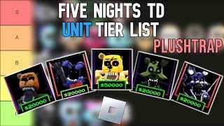 Five Nights TD Tier List  PLUSHTRAP [upl. by Allicserp406]