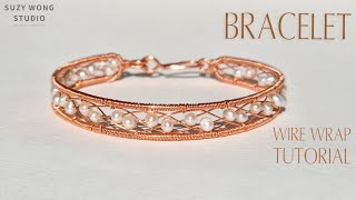 Pearl Wire Wrap Bracelet Tutorial Easy Bracelet DIY Bangle DIY Jewelry How to make [upl. by Vina]