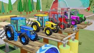 Painting Tractors that is Wooden Platforms for Changing Colors  Learn Colors with Vehicles Tractor [upl. by Brandea]