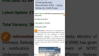 RRB ntpc undergraduate requirment 2024 l rrb ntpc new vacancy 2024 [upl. by Orozco245]