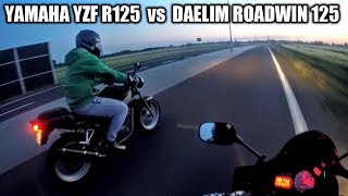 Yamaha YZF R125 vs Daelim Roadwin 125 [upl. by Ayortal]