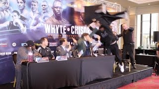 UNBELIEVABLE  DERECK CHISORA LAUNCHES TABLE AT DILLIAN WHYTE IN MIDDLE OF PRESS CONFERENCE [upl. by Yssirk]