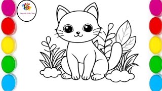 How to draw a Cute Cat 🐱🐈 for kids Painting 🖌️ amp Coloring for kids amp Toddlers Lets Draw Together [upl. by Ylrahc]