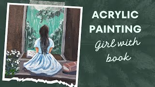 How to paint a girl Reading book Easy acrylic painting ideas for beginners Night Window Fantasy [upl. by Lalo]