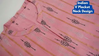 Indian V Placket Neck Design with Flat Collar  Sewing Tips amp Tricks [upl. by Anerhs180]