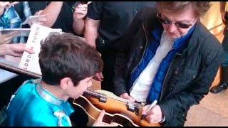 Paul McCartney signing our Hofner 5001 V62 in São Paulo [upl. by Macswan]