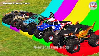 Triple Flatbed Trailer Monster Trucks Transport with Slide Color  BeamNGdrive 056 [upl. by Hgieloj]