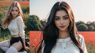 AI Art Beauties on poppy field  AI Lookbook [upl. by Immot384]