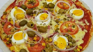 PIZZA PORTUGUESA  A massa rende duas pizzas  Receitas da Lauri [upl. by Nivag567]