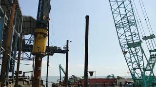 Pile driving with Hydraulic Impact Hammer Junttan HHK 16S [upl. by Almond972]