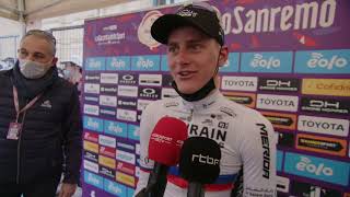 Matej Mohoric  Interview at the finish  MilanoSanremo 2022 [upl. by Ddarb]