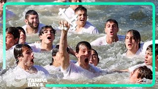 2024 Tarpon Springs Epiphany celebration Teens dive to retrieve cross [upl. by Eyar]