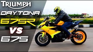 Triumph Daytona 675 VS 675R  Comparison Test Ft Rough Rider [upl. by Conal]