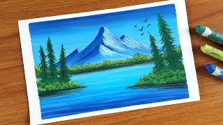 Easy Oil Pastel Landscape painting for beginners  MOUNTAIN SCENERY  Oil Pastel Drawing [upl. by Ahsenrac]