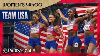 US 4x400m relay team DOMINATES for gold medal in closing statement  Paris Olympics [upl. by Lyrad]