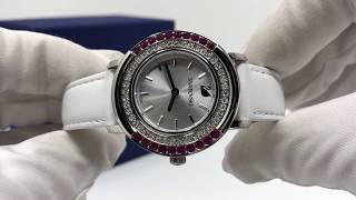 Swarovski Watch Mini Playful Silver Crystal Case with Twisting Bezel and White Leather Strap 5243053 [upl. by Lammaj]