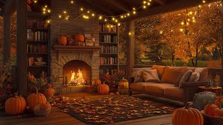 Autumn Morning Porch 🍂 Jazz amp Fireplace for Work amp Relaxing Moments [upl. by Celia]