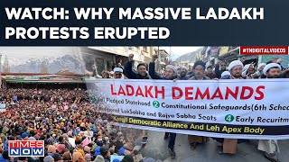 Massive Protests In Ladakh  Watch Dramatic Scenes In March For Statehood  What Are Their 4 Demands [upl. by Egni]